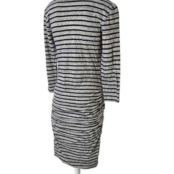 Standard James Perse Estilo Ruched Dress Size 3 Striped 3/4 Sleeve Cotton - Picture 3 of 8